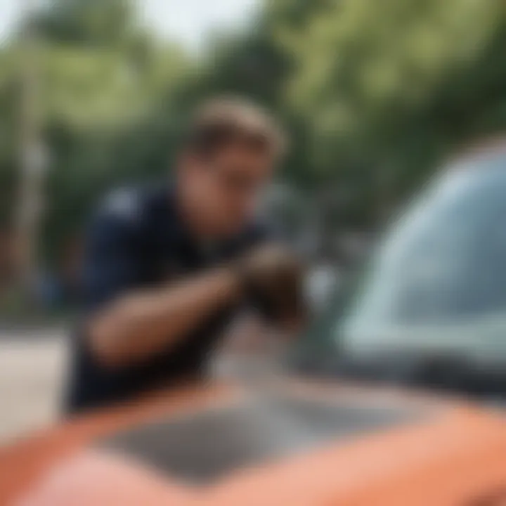 Skilled technician repairing a vehicle's windshield