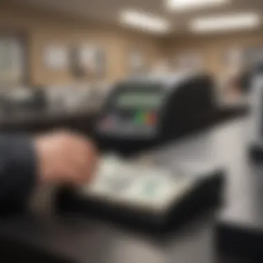 Money Order Transaction at Bank Counter Bank's cash counter with money order transaction in progress
