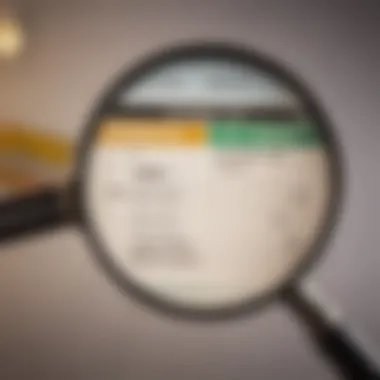 Magnifying glass focusing on credit score gauge