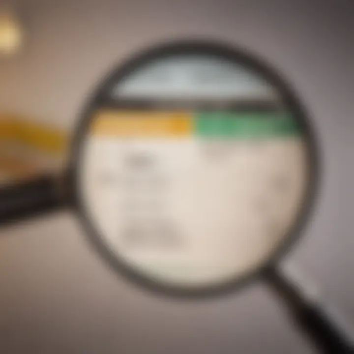 Magnifying glass focusing on credit score gauge