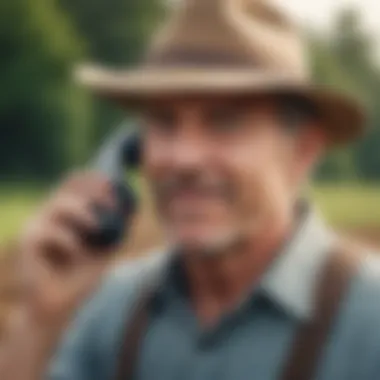 Illustration depicting a farmer on the phone with customer service