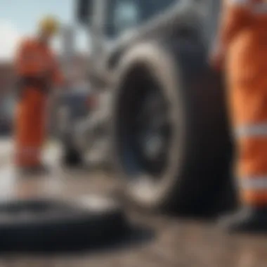 Roadside assistance team changing tire