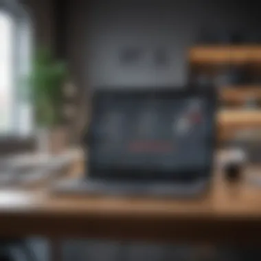 A modern business workspace featuring a laptop and financial documents
