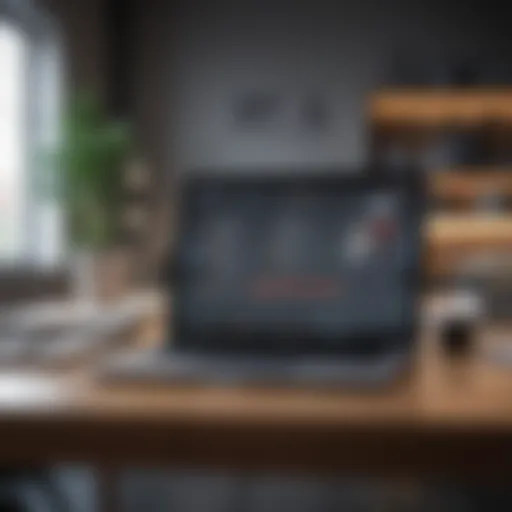 A modern business workspace featuring a laptop and financial documents
