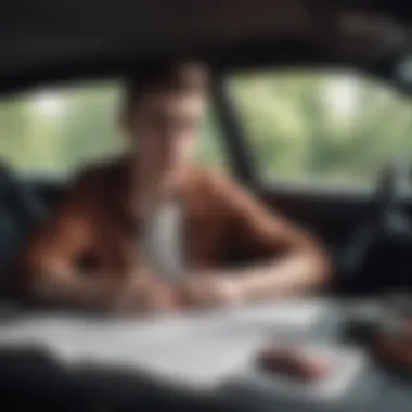 Young Driver Researching Car Insurance Options Illustration of a young driver researching car insurance options