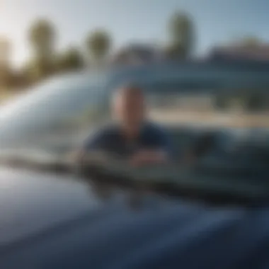 Assessment of Windshield Damage Visual of a professional assessing windshield damage