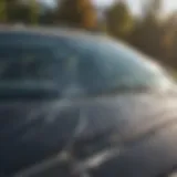 Close-up of a windshield crack indicating potential damage
