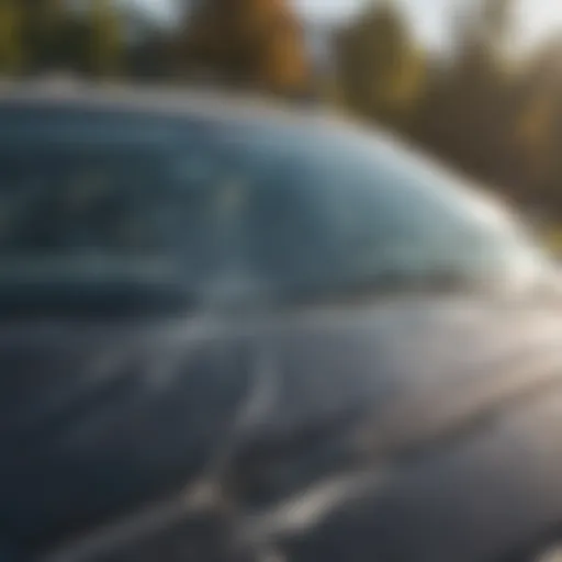 Close-up of a windshield crack indicating potential damage