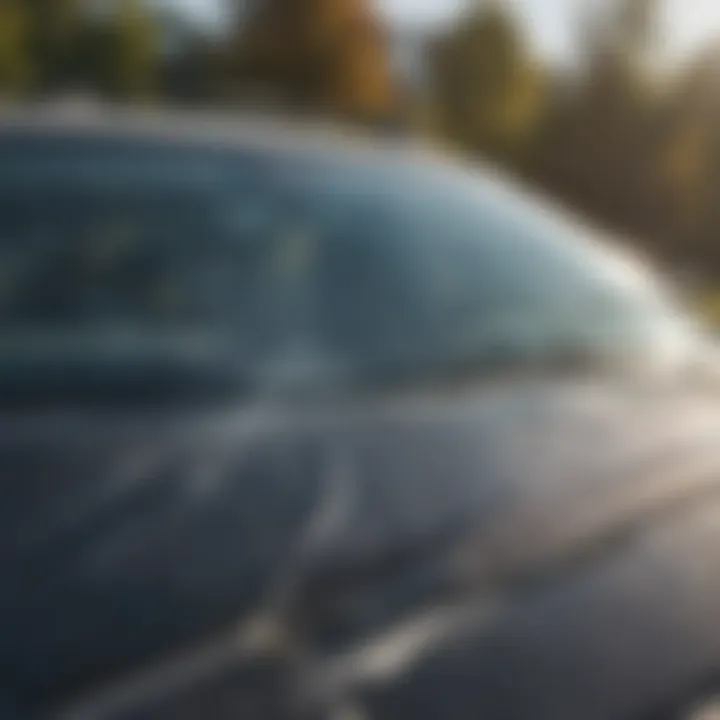 Close-up of a windshield crack indicating potential damage