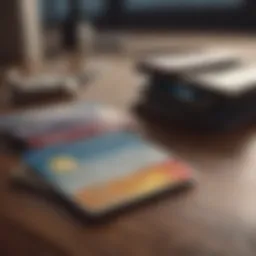 Credit card on a desk with bills