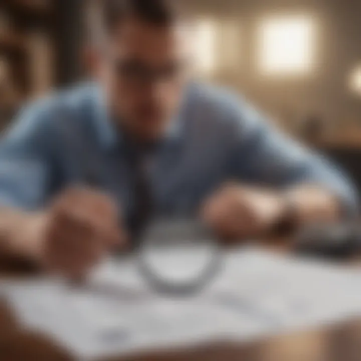 Illustration of a person analyzing loan options under a magnifying glass