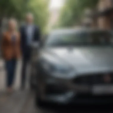 Luxury Car with Senior Driver and Insurance Agent Luxury car with senior driver and insurance agent