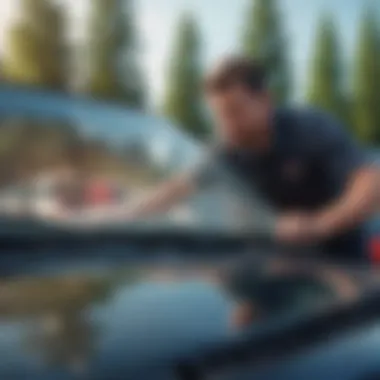 Expert Evaluation of Windshield Condition Illustration of mechanic inspecting windshield
