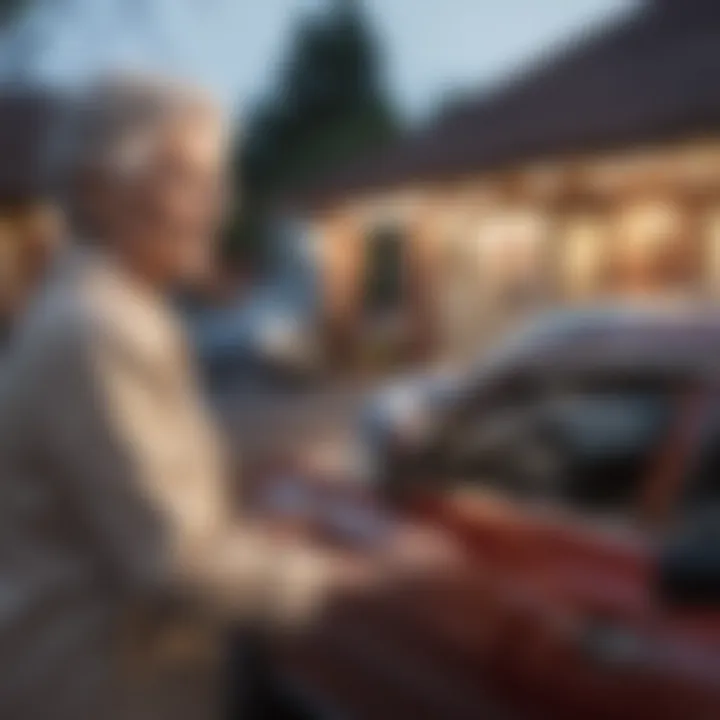 Elderly woman receiving car insurance discount approval