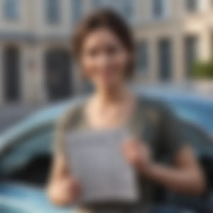 Illustration showcasing a happy customer receiving their car insurance policy documents