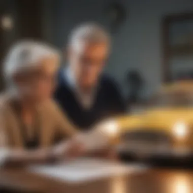 Senior Couple Reviewing Auto Insurance Policy Elderly couple reviewing auto insurance policy