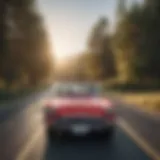 Vintage classic car on a scenic road