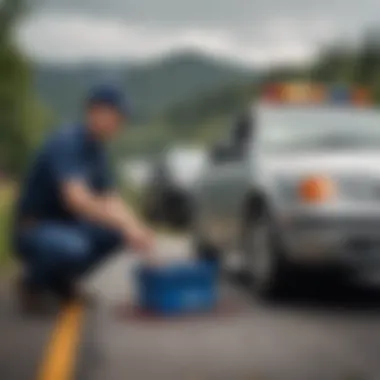 Triple A technician providing a battery jump-start to a car