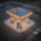 Aerial view of Shell gas station with credit card logo