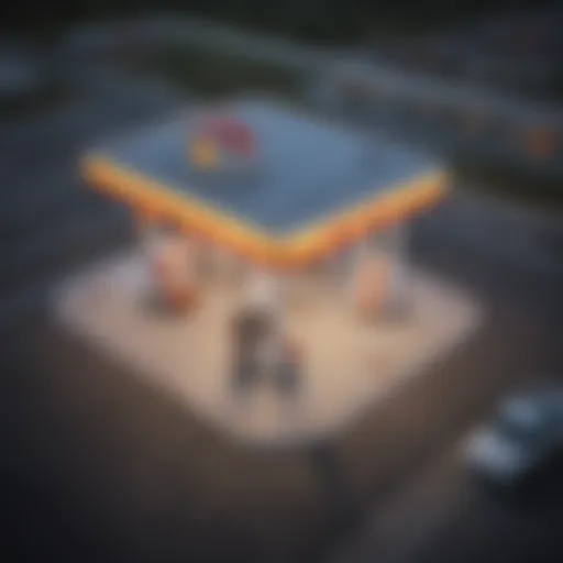 Aerial view of Shell gas station with credit card logo