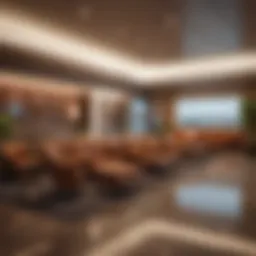 Luxurious airport lounge environment with comfortable seating and amenities