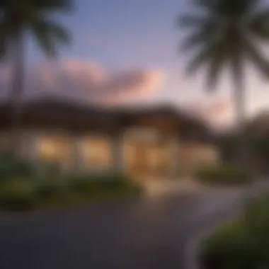 A serene view of a credit union building in Hawaii with tropical landscaping.