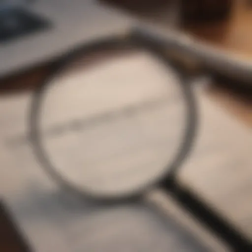 Abstract view of insurance contract with a magnifying glass