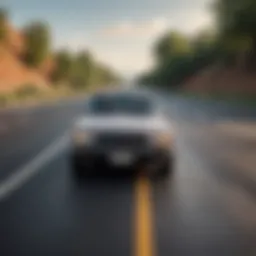 Illustration depicting a car driving on a road with a mileage counter.