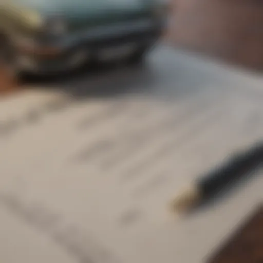 Car registration document with a pen