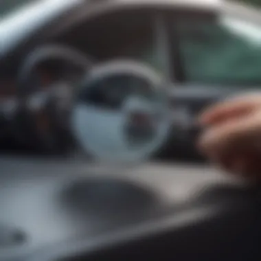 Thorough Verification Process Illustration of a magnifying glass inspecting insurance details on a car