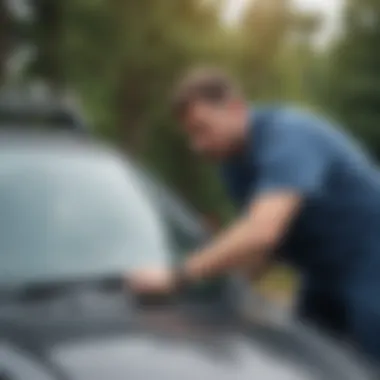 Skilled Installation Technician Worker installing back windshield on a vehicle